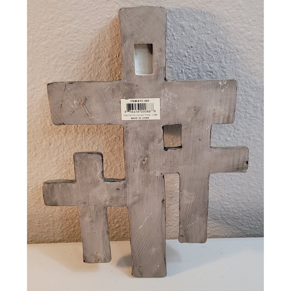 Faith Collection Triple Cross Wall Plaque Brown Faux Wood Rustic 10x7 Farmhouse - Picture 3 of 3
